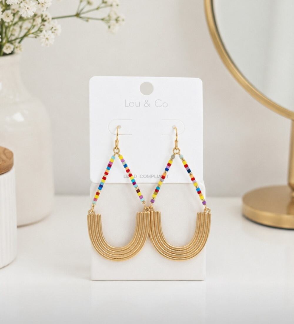 Lou & Co Boho Gold Beaded Earrings New